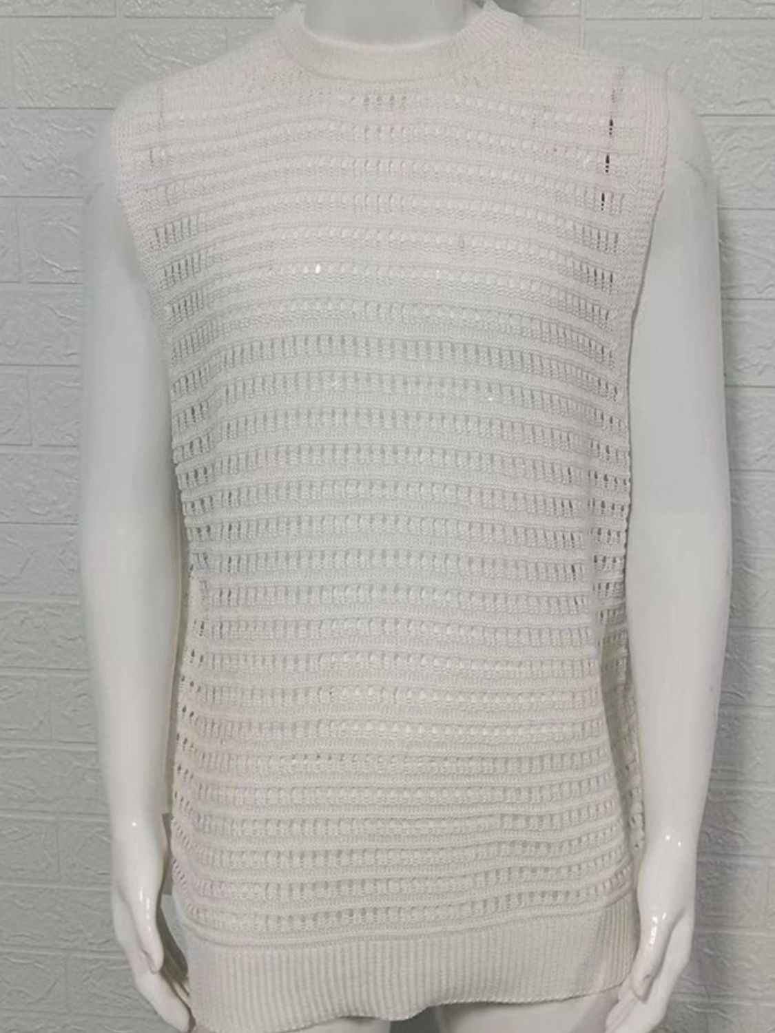 Men's Round Neck Hollow Out Sleeveless Knit Top - Damned Threads